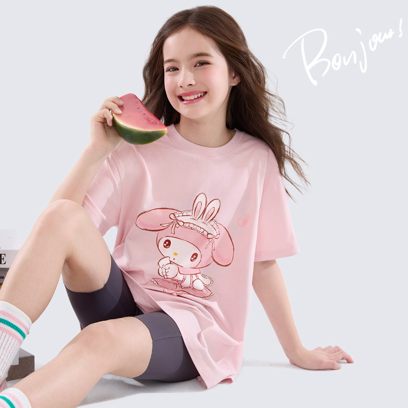 美乐蒂女童短袖T恤夏季2025新款儿童中长款t恤裙宽松版大童上衣,淘宝优惠券,粉丝福利购,淘宝优惠卷