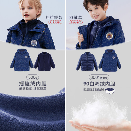 Boys' Jackets Children's Jackets Autumn and Winter New Big Children's Outdoor Three-in-One Windproof Jackets Down Jackets