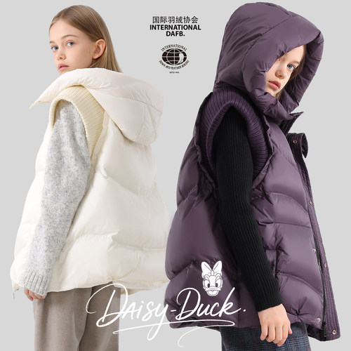 迪士尼女童连帽羽绒马甲2025冬季新款女孩白鸭绒保暖背心童装外套 - 图1