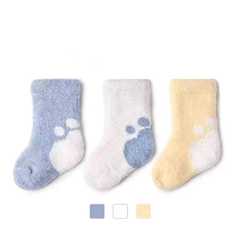 婴儿袜子秋冬加厚加绒新生宝宝袜保暖珊瑚绒防滑松口中长筒袜子