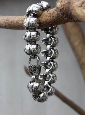 原创设计师重金属暗黑骷髅头手链