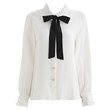 linjou Lingzheng French white shirt female spring design sense niche long -sleeved bow doll collar chiffon shirt