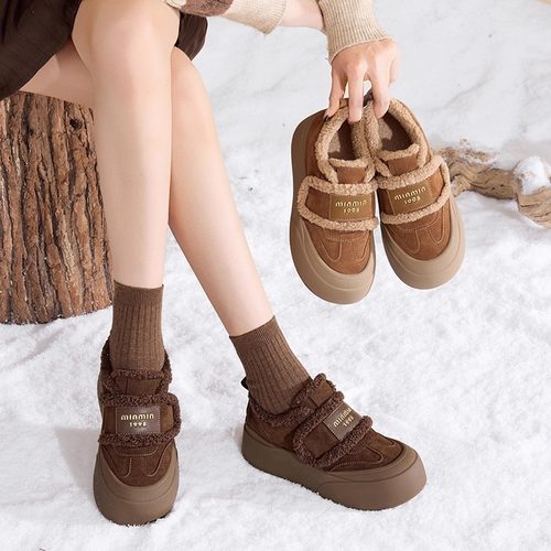 香香莉厚底魔术贴棉鞋女2025年冬季新款加绒保暖百搭毛毛鞋032605 - 图3