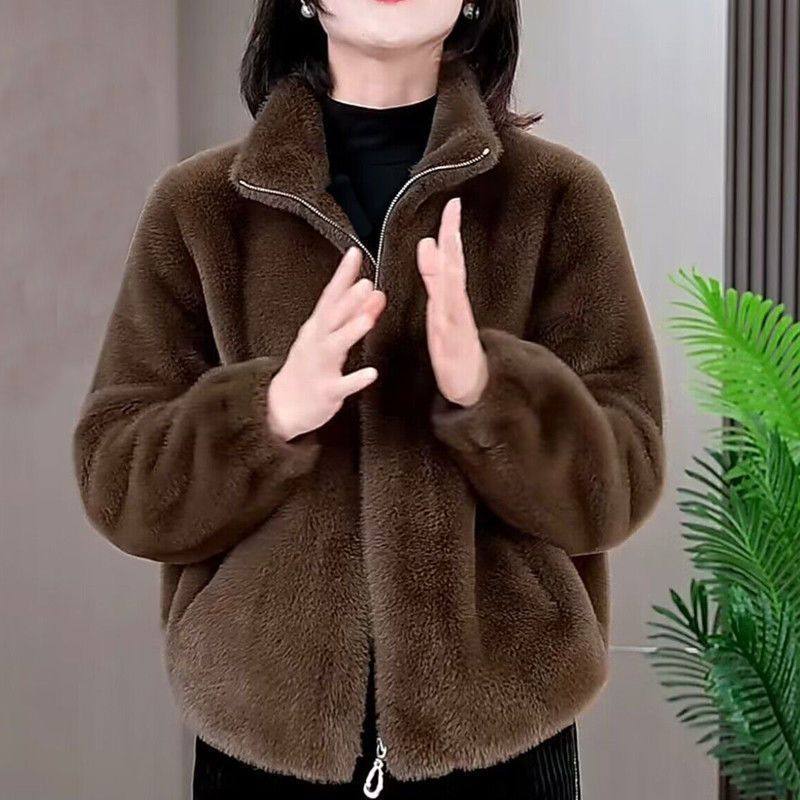 秋冬双面绒立领短外套女2025新款抓绒保暖开衫上衣百搭休闲外搭潮,淘宝优惠券,粉丝福利购,淘宝优惠卷