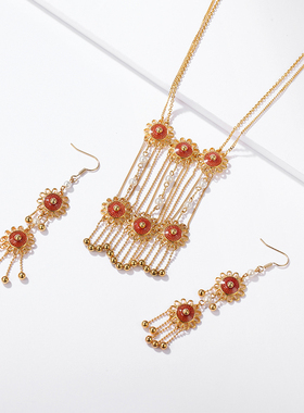 伊泰莲娜新款中国风项链女新年金色红色喜庆吊坠流苏品韵配饰