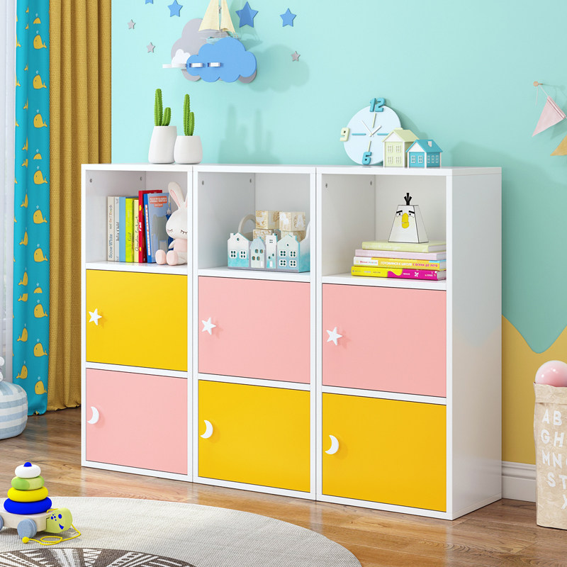 儿童书柜简易经济型组合书柜楼梯下格子储物柜小书柜带门收纳实木,淘宝优惠券,粉丝福利购,淘宝优惠卷