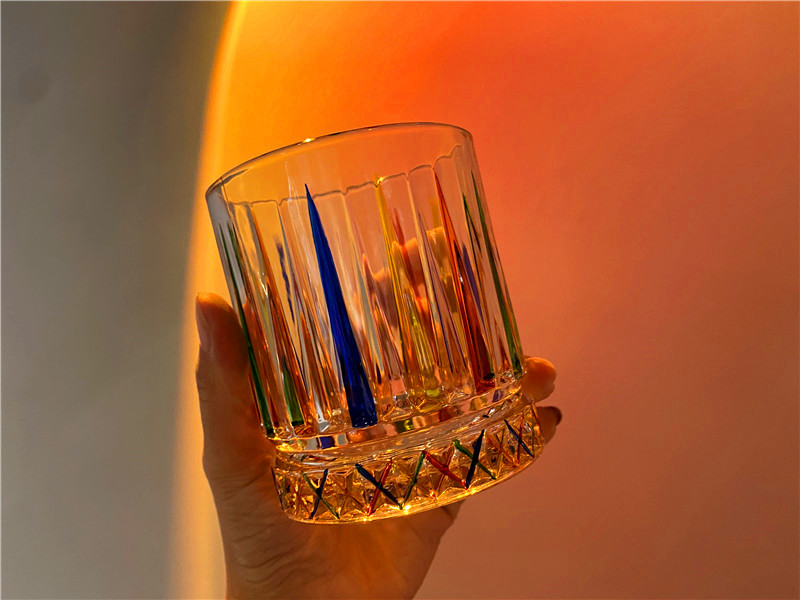 意大利水晶杯透明炫彩竖条纹冰川纹玻璃杯彩色玻璃酒杯vintage - 图2