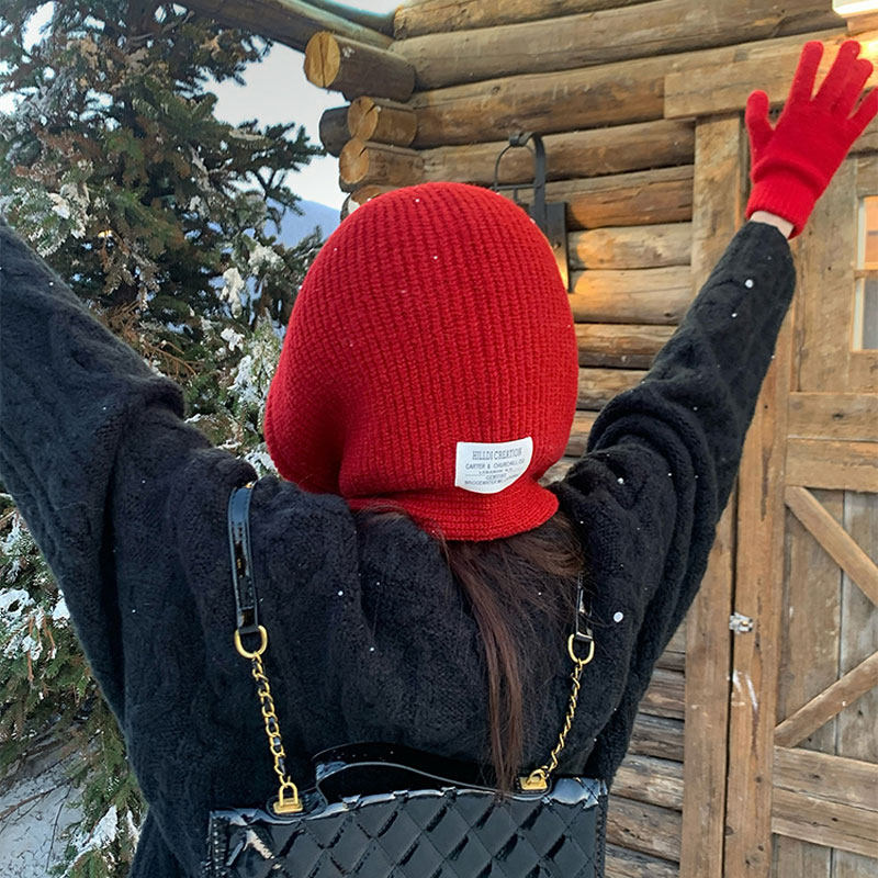 新款巴拉克拉法帽女秋冬保暖毛线帽子红色围巾一体连帽围脖针织帽,淘宝优惠券,粉丝福利购,淘宝优惠卷