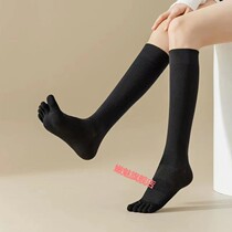 Toe Socks Mid sock Five fingers Even pants Sox ultra-thin Five-finger Sox Sox Five fingers one-piece dress Summer Black Silk Black long