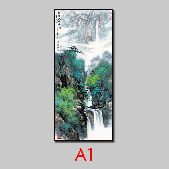 中国风装饰画客厅卧室玄关禅意挂画山水办公室水墨画竖版自粘 - 图0