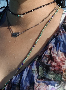 刻字双牌原矿绿松石与925银项链