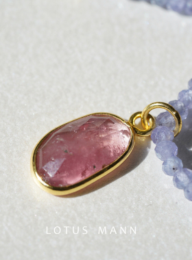 坦桑石与宝石级卢比莱红碧玺澳洲玉银镀金项链 Lotus Mann