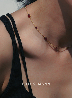 即将售罄Ruby Vermeil红宝石进口手工包925银镀金项链lotusmann