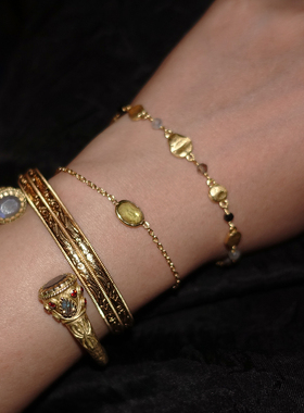 橄榄石.八月.单颗美珠迷你银镀金手链