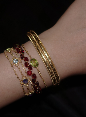 繁花.七脉.彩色宝石银镀金手链