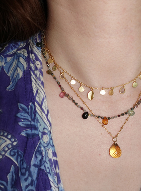 叶影.天然干邑色钻石与手工银项链银镀22K金 波尔基钻石