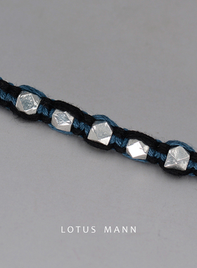 手打银珠 超长5圈男款低调棉织深蓝色手链