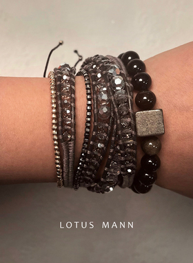 复古银色水晶皮绳手链路塔斯曼