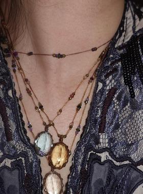 宝石级托帕石.十一月生辰.与碧玺编绳项链藤蔓天空蓝瑞士蓝