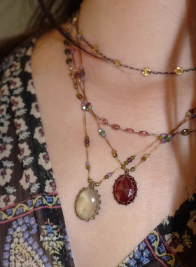 一月. 古典花纹石榴石.稀有生辰石藤蔓项链