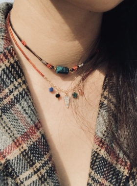 湖北绿松石与鹿皮绳编织项链/手链多用途路塔斯曼男女转运珠