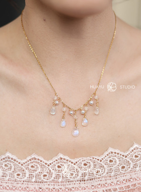 月光石流苏项链项链女