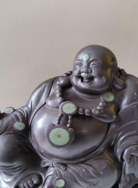 攀枝花苴却砚石天然石眼人物摆件中式玄关柜台摆件加龙砚艺