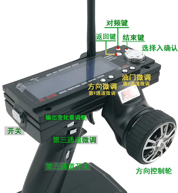 富斯GT3C多功能模型车船用FS-GT2B GT3B遥控器GT5接收机3通道2.4G - 图2