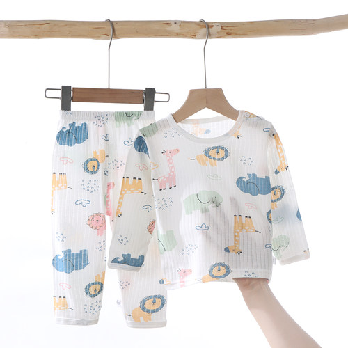 新款儿童纯棉家居服套装夏季长袖睡衣薄款空调服男女童装 - 图3