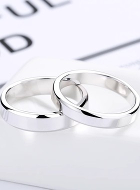 定制刻字999纯银情侣戒指足银一对男款女士潮素圈开口闭口对戒