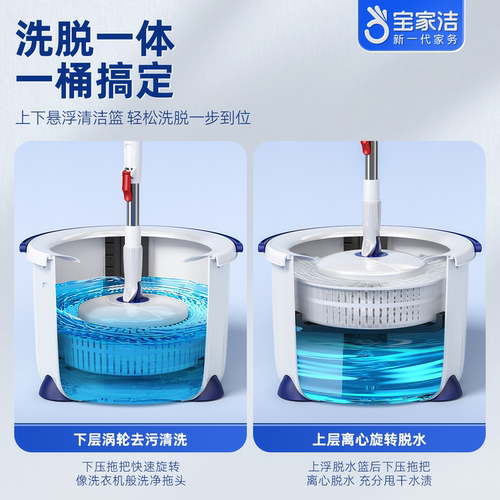 宝家洁单桶旋转拖把家用一拖净2026新款洗脱一体全自动脱水免手洗 - 图1