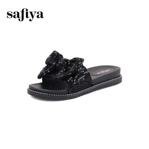 Safiya/索菲娅新品闲适假日亮片蝴蝶结休闲外穿平底凉拖鞋