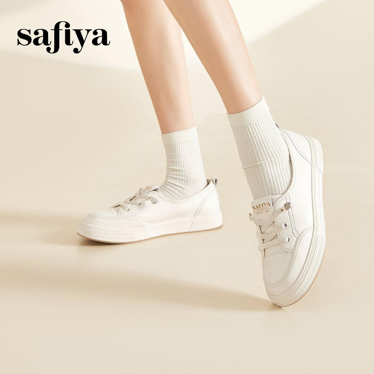 Safiya/索菲娅2024年百搭一脚蹬平底学院风休闲鞋休闲浅口小白鞋-图2