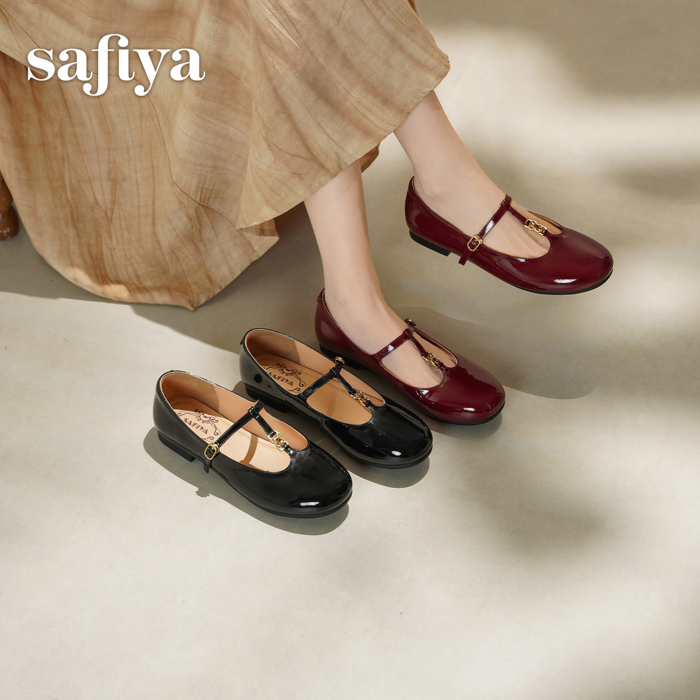 索菲娅2026春季新品法式圆头T字带漆面牛皮浅口平底玛丽珍单鞋,淘宝优惠券,粉丝福利购,淘宝优惠卷