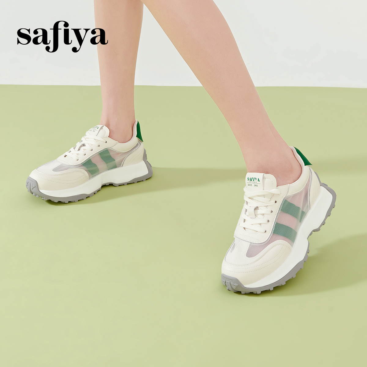 Safiya/索菲娅新潮厚底拼色网面甜飒透气阿甘运动休闲鞋 - 图2