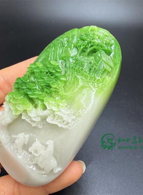简约现代仿白玉翠绿色手把件小桥流水山水登高望远男女款把玩件