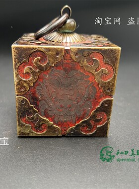 藏传复古利马铜包边玉石印章镇纸