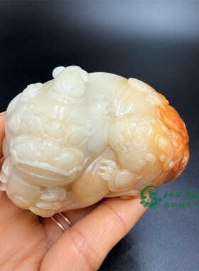 古玩杂项仿玉石雕刻子母兽招财貔貅手把件仿玉瑞兽男女复古把玩件