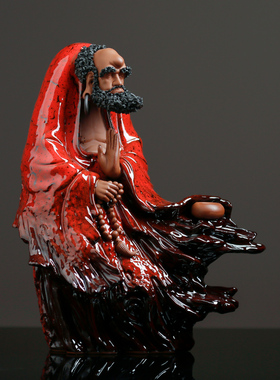 紫砂达摩摆件禅意陶瓷工艺品中式