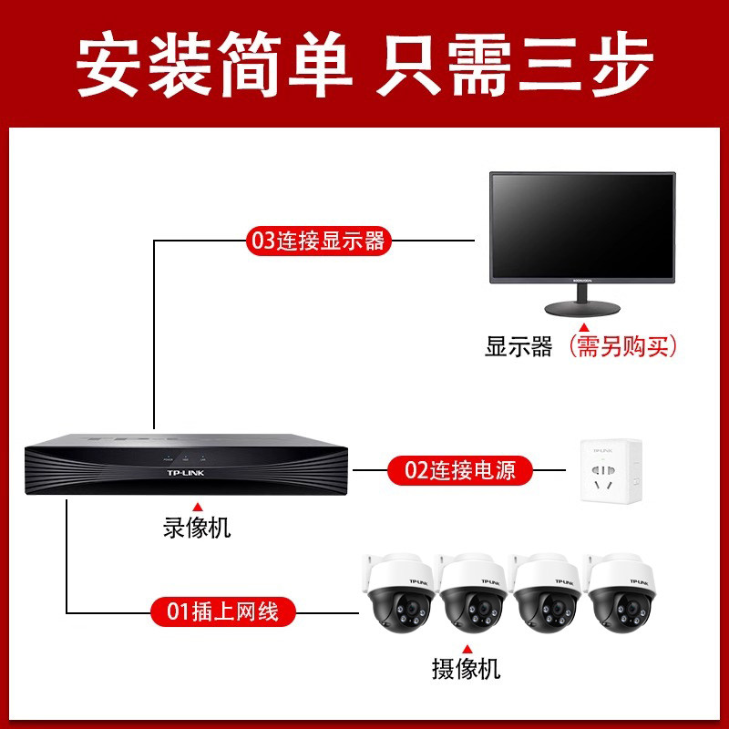 TP-LINK超清800万像素摄像头监控套装 全彩夜视POE网线供电 室外防水360度家用商用仓库工厂远程摄影头,淘宝优惠券,粉丝福利购,淘宝优惠卷