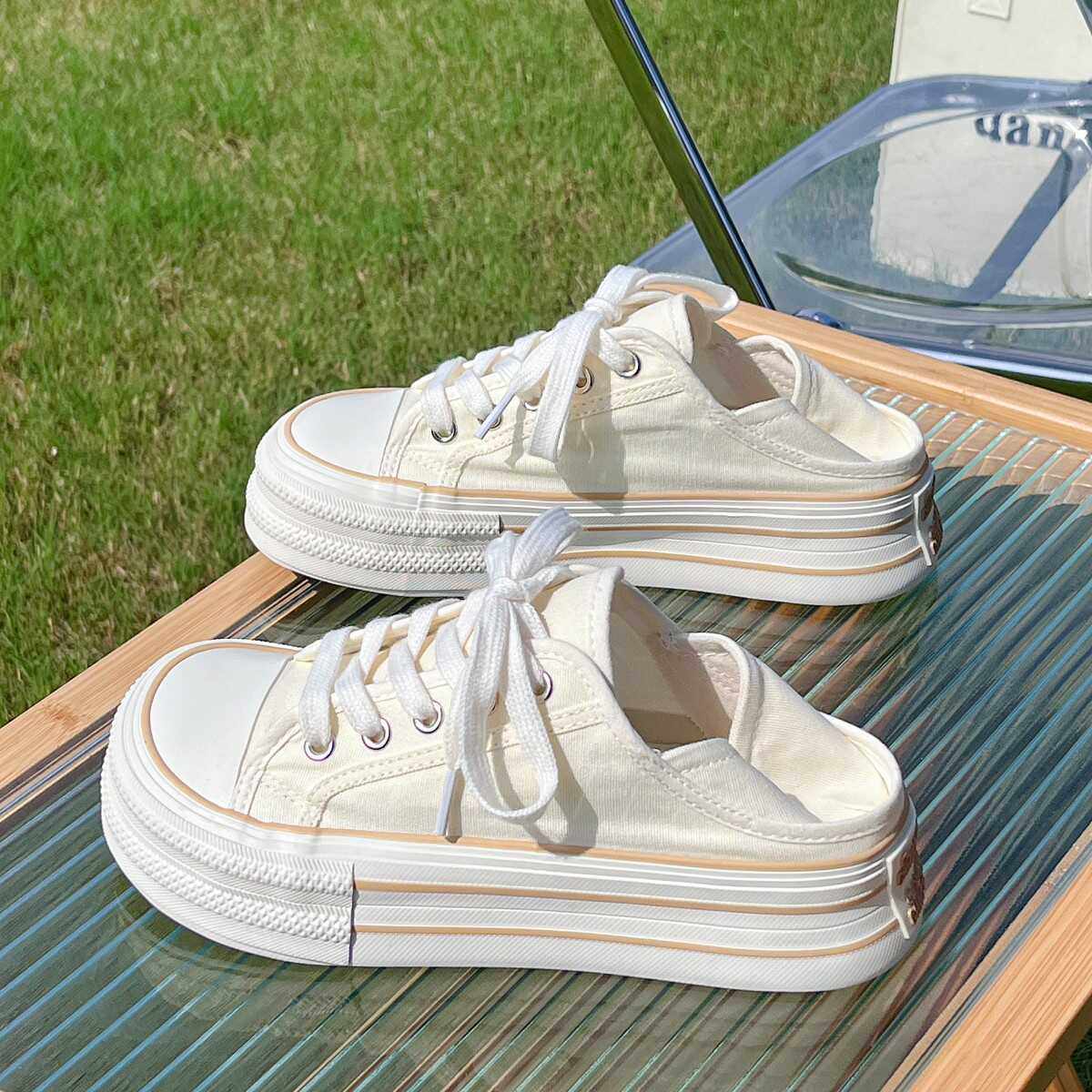 两穿踩跟厚底帆布鞋女2024新款薄款透气增高板鞋外穿一脚蹬懒人鞋,淘宝优惠券,粉丝福利购,淘宝优惠卷