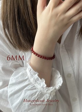 红玛瑙弹力绳手链14k包金金珠