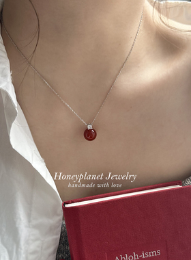 天然红玛瑙925银项链复古简约