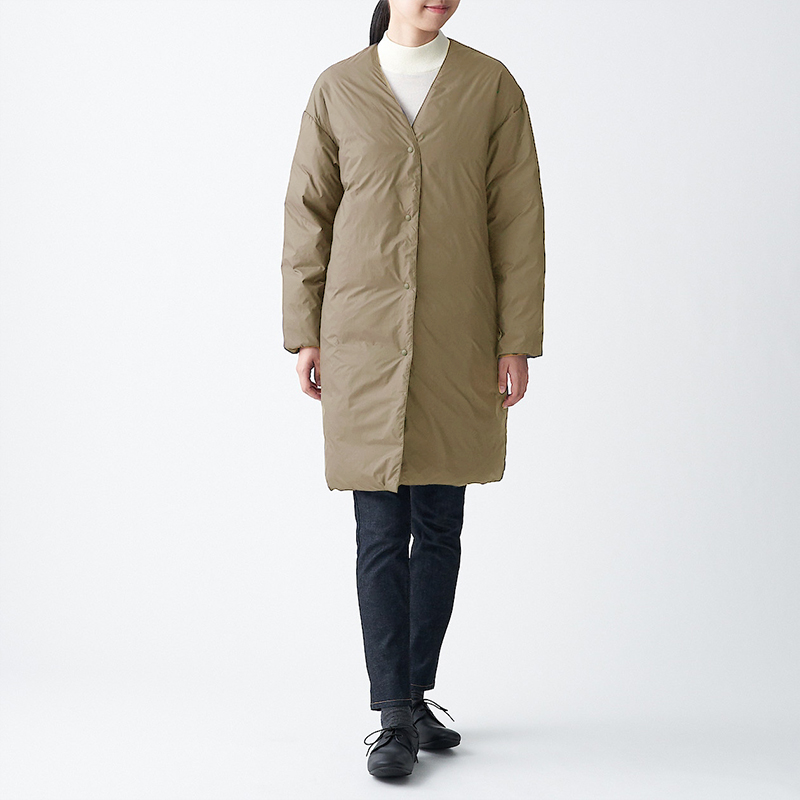 羽绒服大衣女风衣日系可收纳宽松轻量薄款上衣保暖服白鸭绒长外套 - 图1