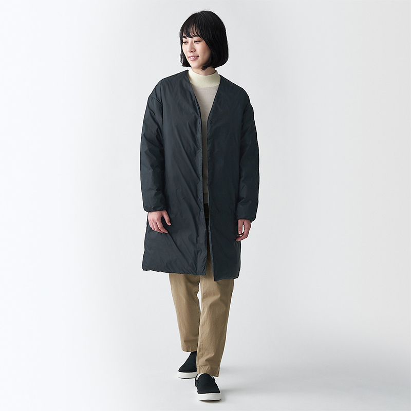 羽绒服大衣女风衣日系可收纳宽松轻量薄款上衣保暖服白鸭绒长外套 - 图2