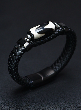 藏式九眼天珠皮质手环皮质编织平安手镯情侣民族风配饰转运珠手串