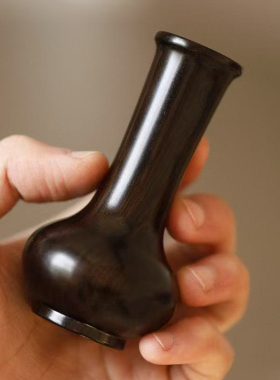 净瓶小号花器黑色实木花瓶摆件木雕供瓶紫光檀红木茶具黑檀木雕刻