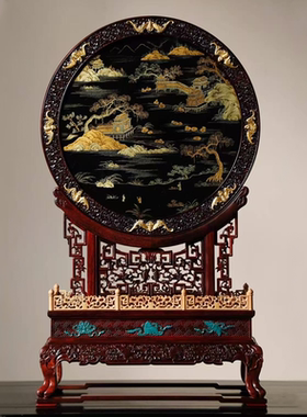 麒麟圆屏中式插屏桌面台屏紫檀木