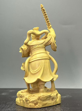 王灵官小号神像摆件实木黄杨木雕刻三眼火神元帅大护法供奉原木