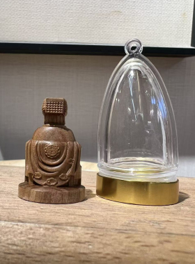 微雕妈祖挂件透明罩神像海神挂饰小号吊坠木雕球形罩微型雕刻人物